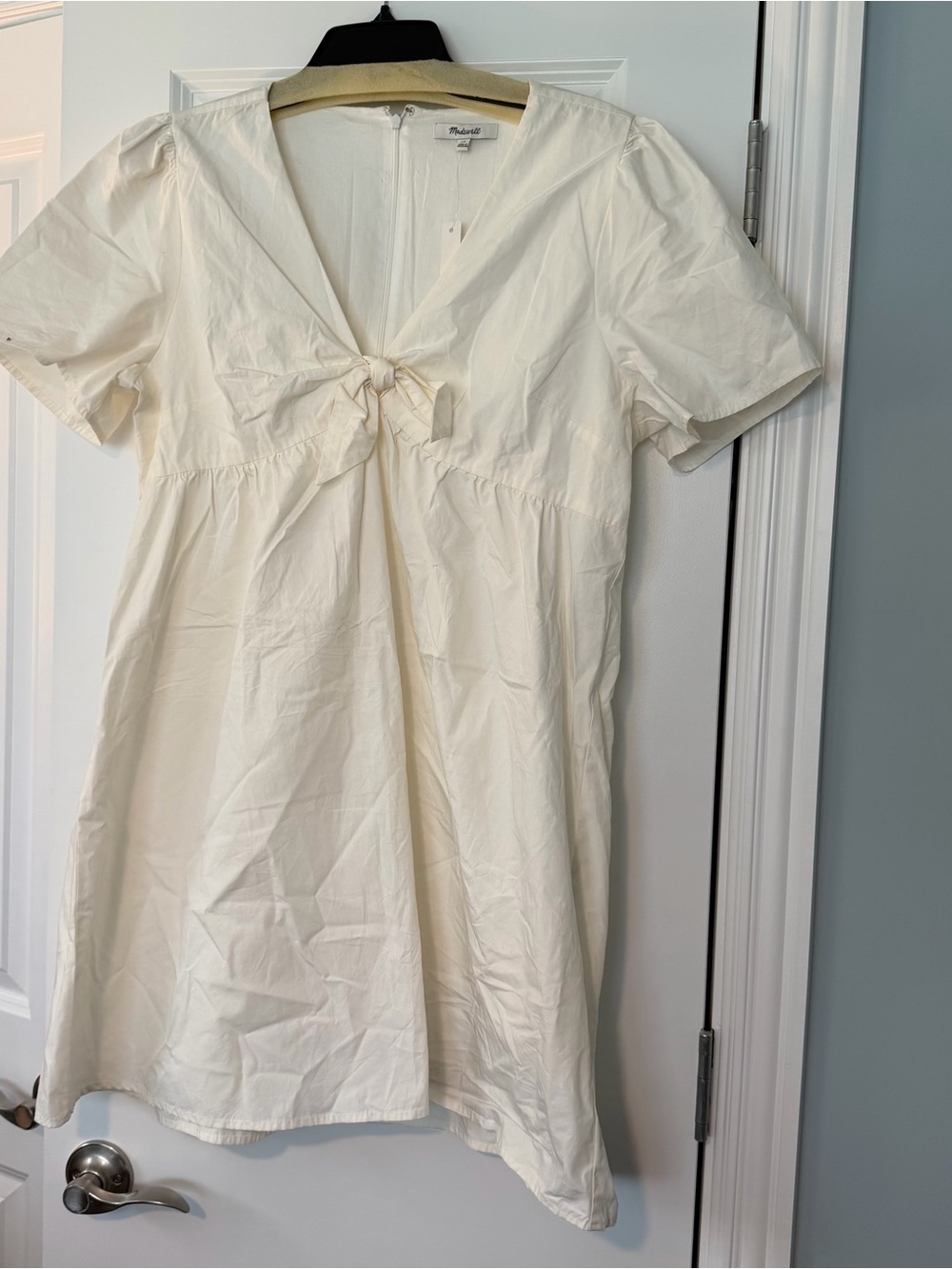 Madewell Cream Tie-Front Short Sleeve Dress